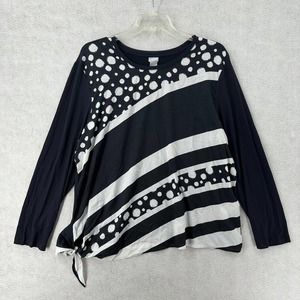 CHICOS Top Womens XXL Black White Long Sleeve Abstract Art Side Tie‎
